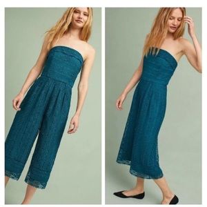 Anthropologie Teal Strapless Lace Jumpsuit